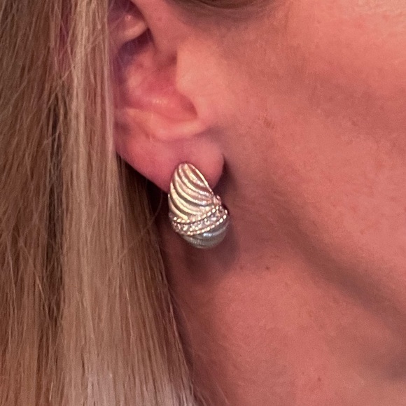 Judith Ripka Sterling Silver Diamonique Hoop Huggie Earrings - Picture 4 of 4